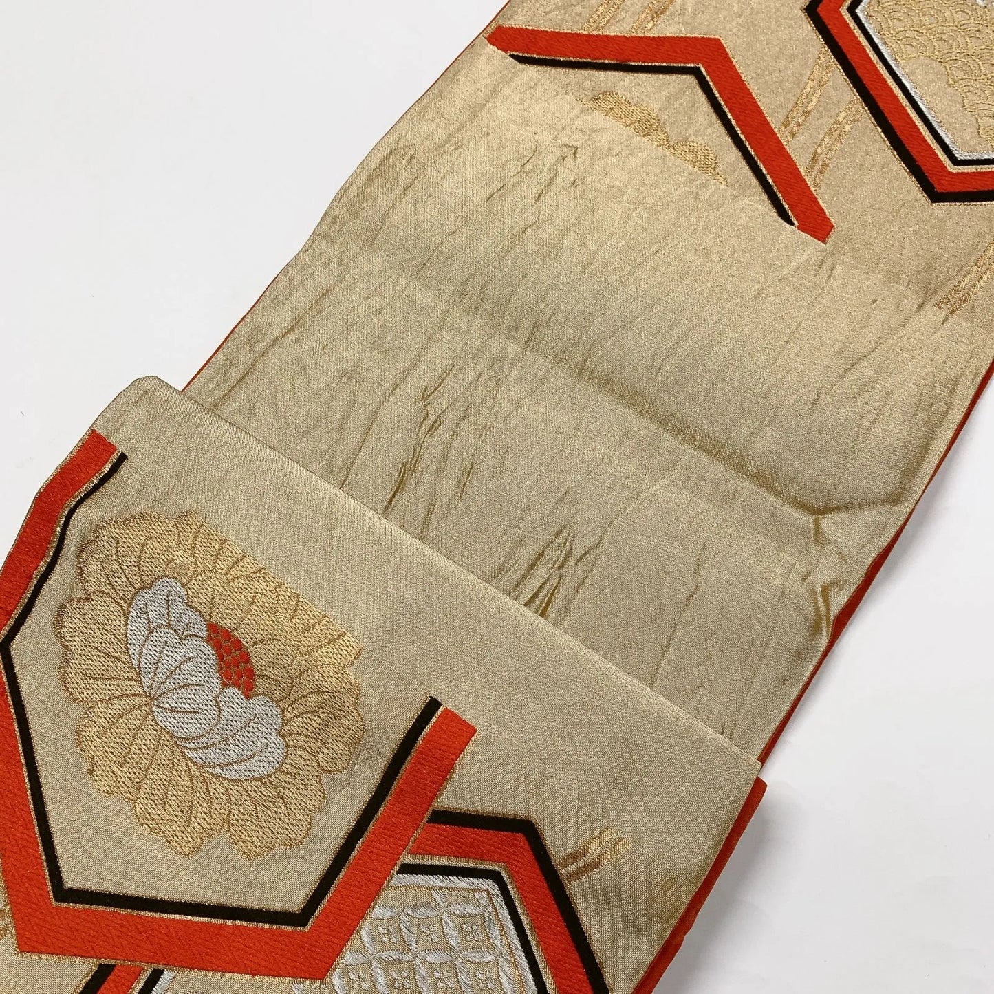 6862# Japanese Vintage Fukuro Obi Belt Kimono Fabric Silk Traditional Gold
