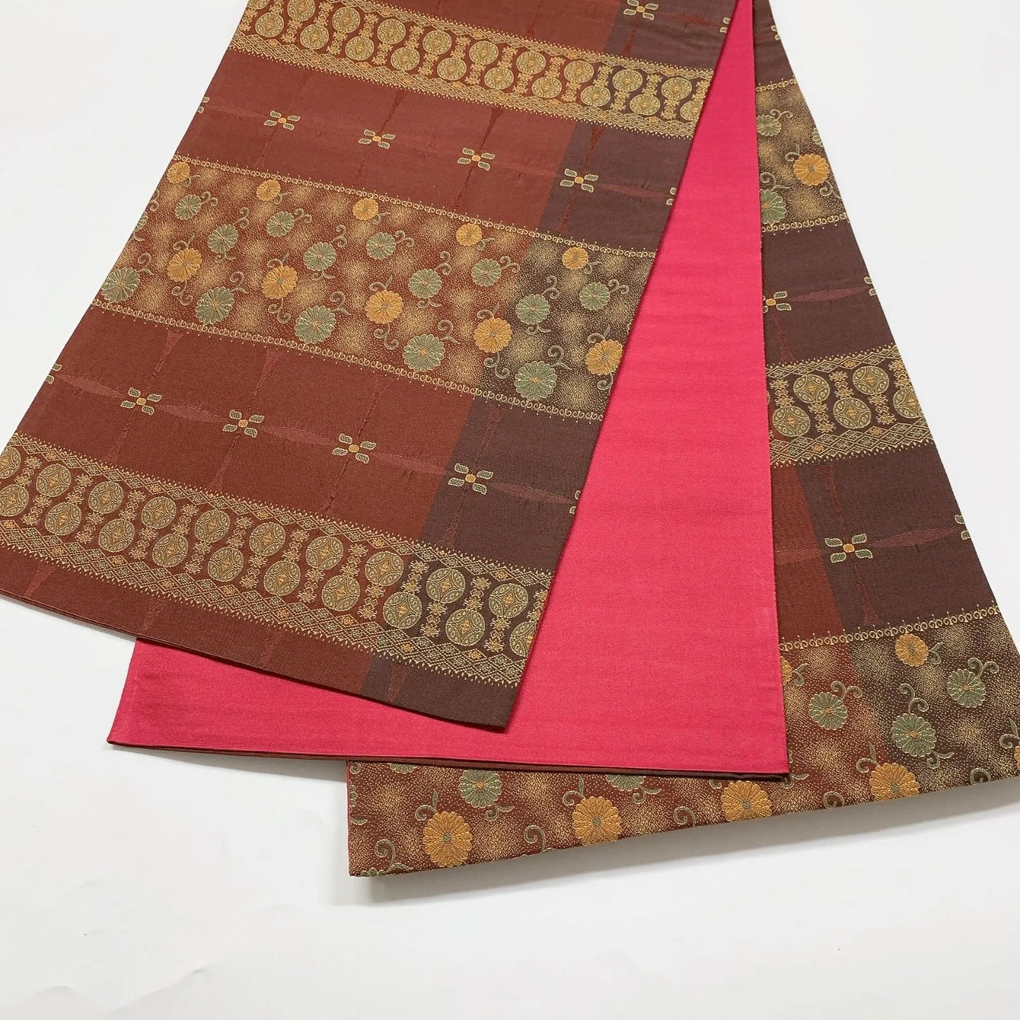 6864# Japanese Vintage Fukuro Obi Belt Kimono Fabric Silk All-over pattern　