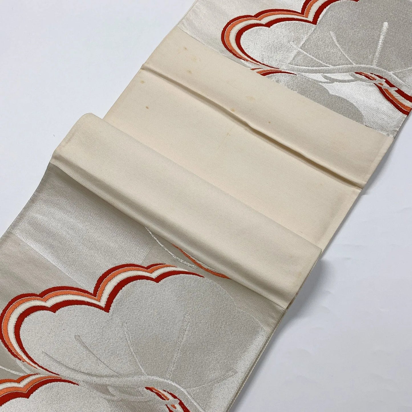 6865# Japanese Vintage Fukuro Obi Belt Kimono Fabric Silk Traditional Silver