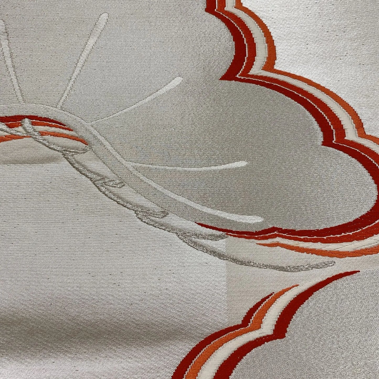 6865# Japanese Vintage Fukuro Obi Belt Kimono Fabric Silk Traditional Silver