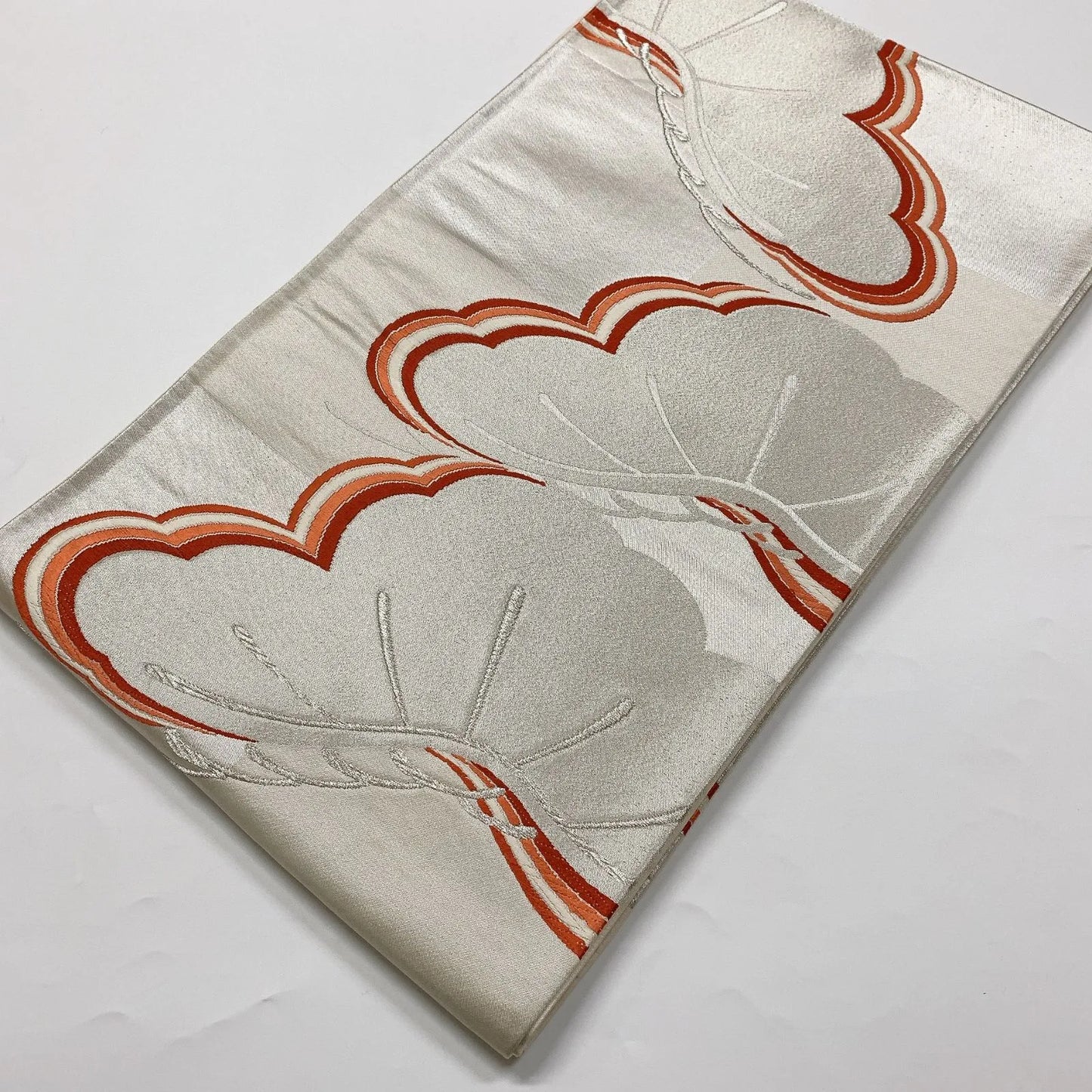 6865# Japanese Vintage Fukuro Obi Belt Kimono Fabric Silk Traditional Silver