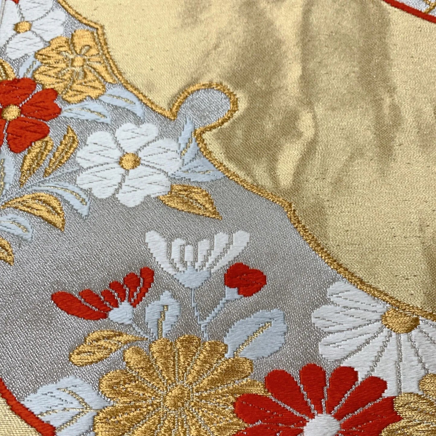 6866# Japanese Vintage Fukuro Obi Belt Kimono Fabric Silk Traditional Gold