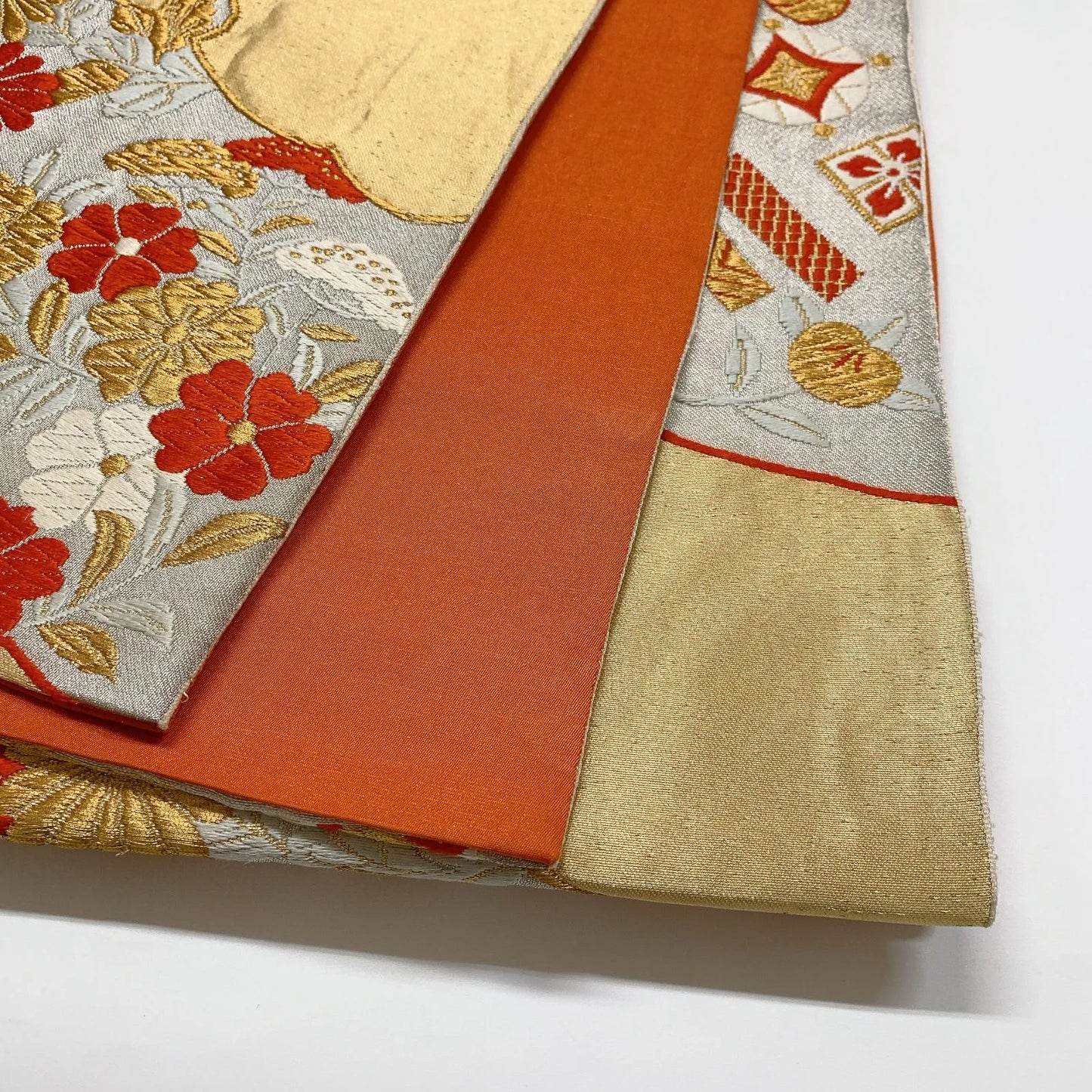 6866# Japanese Vintage Fukuro Obi Belt Kimono Fabric Silk Traditional Gold