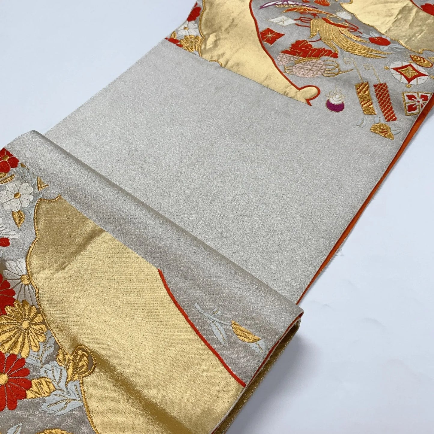 6866# Japanese Vintage Fukuro Obi Belt Kimono Fabric Silk Traditional Gold