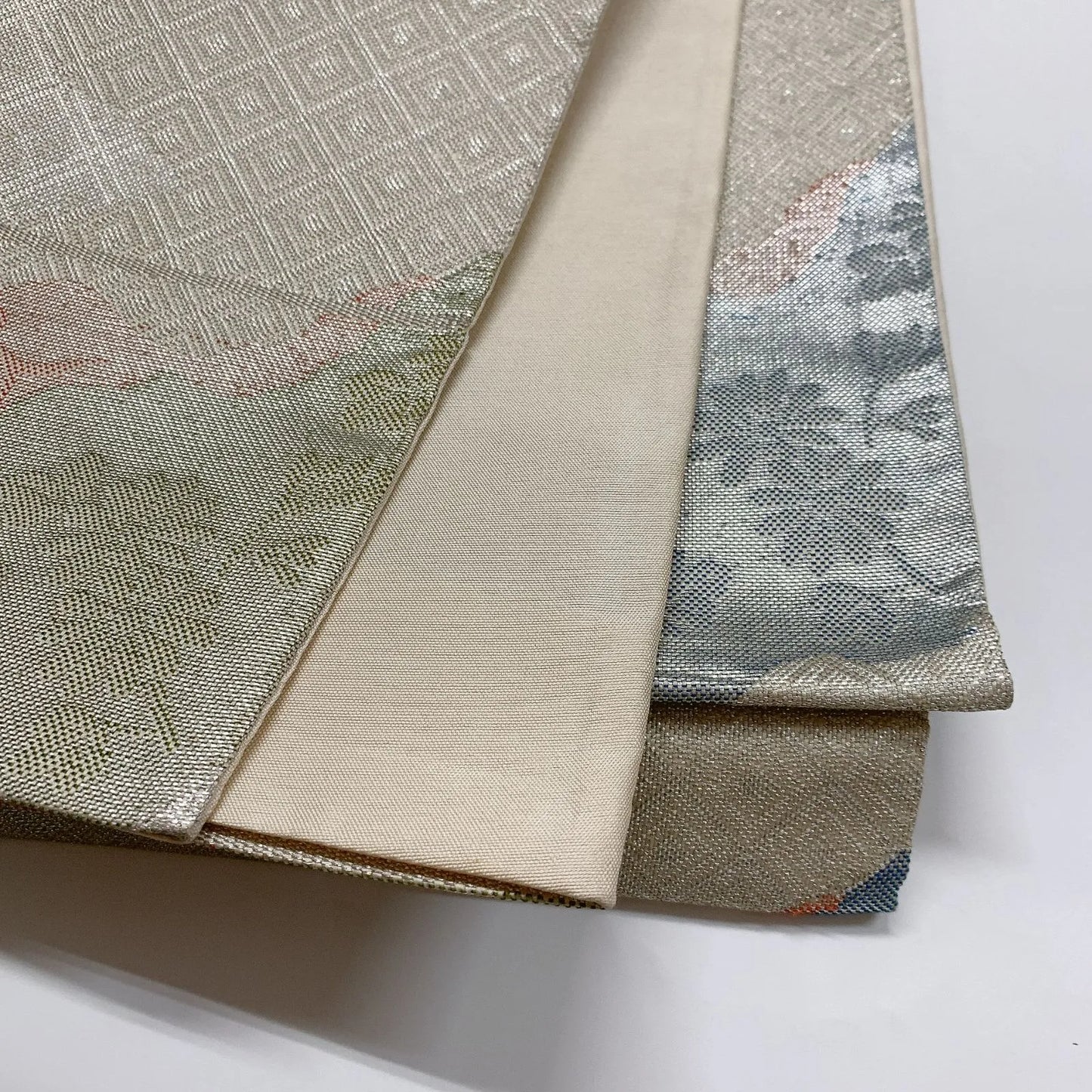 6873# Japanese Vintage Fukuro Obi Belt Kimono Fabric Silk Traditional Silver
