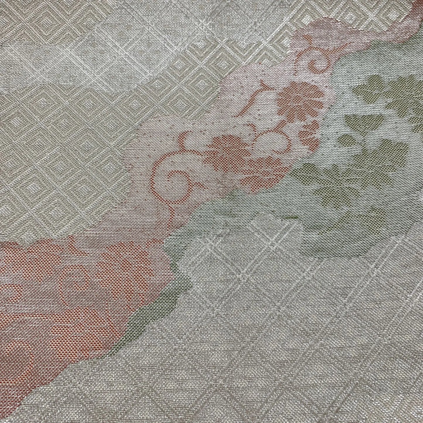 6873# Japanese Vintage Fukuro Obi Belt Kimono Fabric Silk Traditional Silver