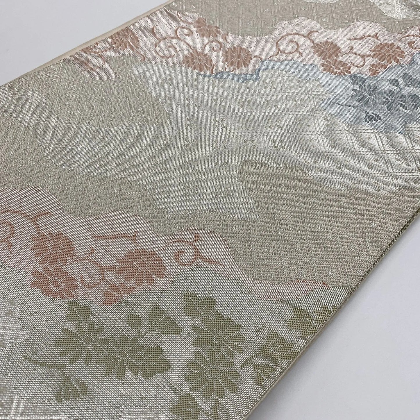 6873# Japanese Vintage Fukuro Obi Belt Kimono Fabric Silk Traditional Silver