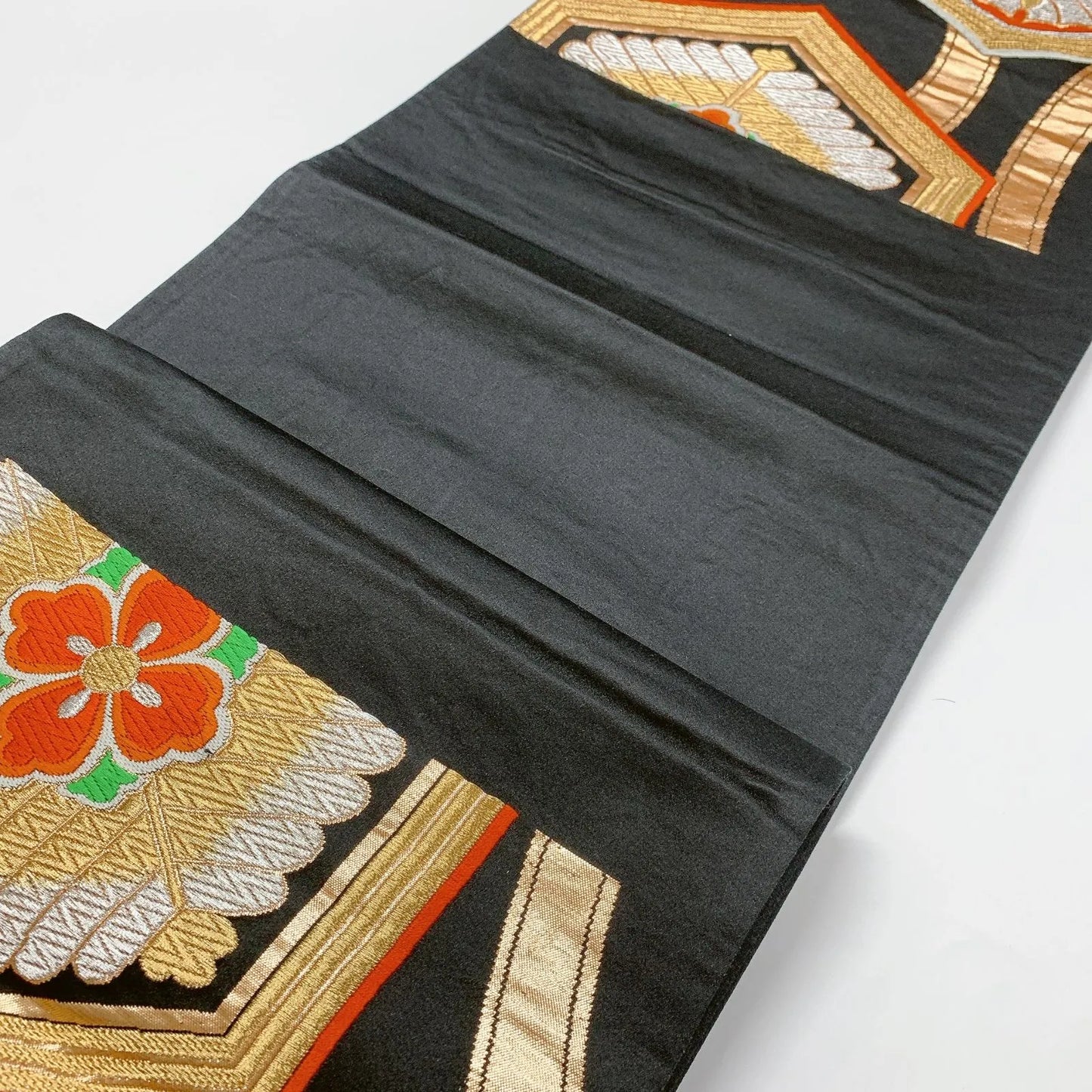 6877# Japanese Vintage Fukuro Obi Belt Kimono Fabric Silk Traditional Black