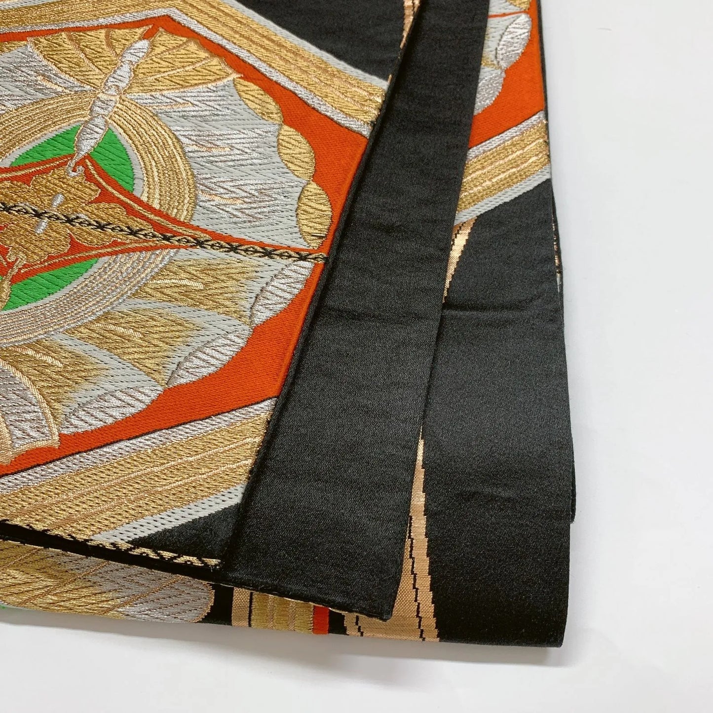 6877# Japanese Vintage Fukuro Obi Belt Kimono Fabric Silk Traditional Black