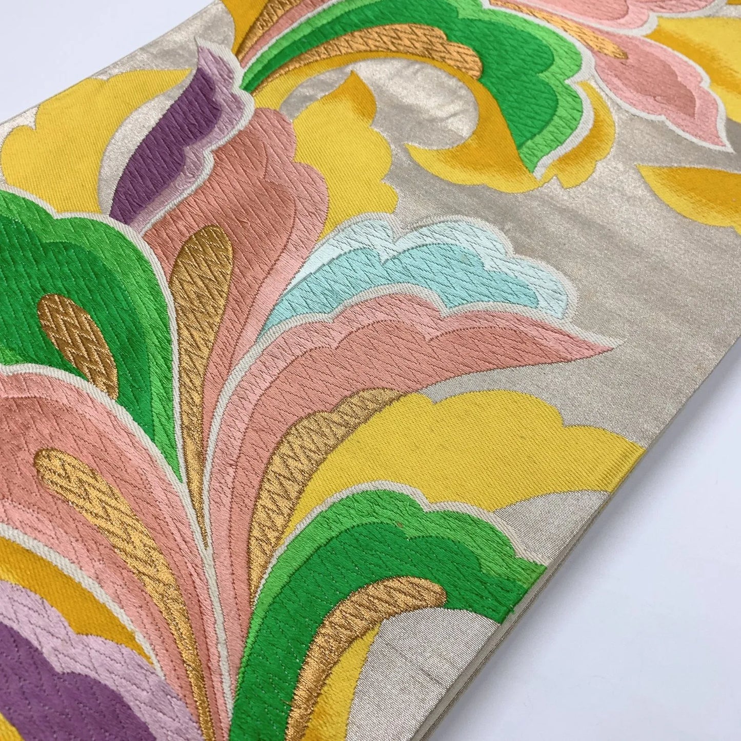 6879# Japanese Vintage Fukuro Obi Belt Kimono Fabric Silk Traditional Embroidery