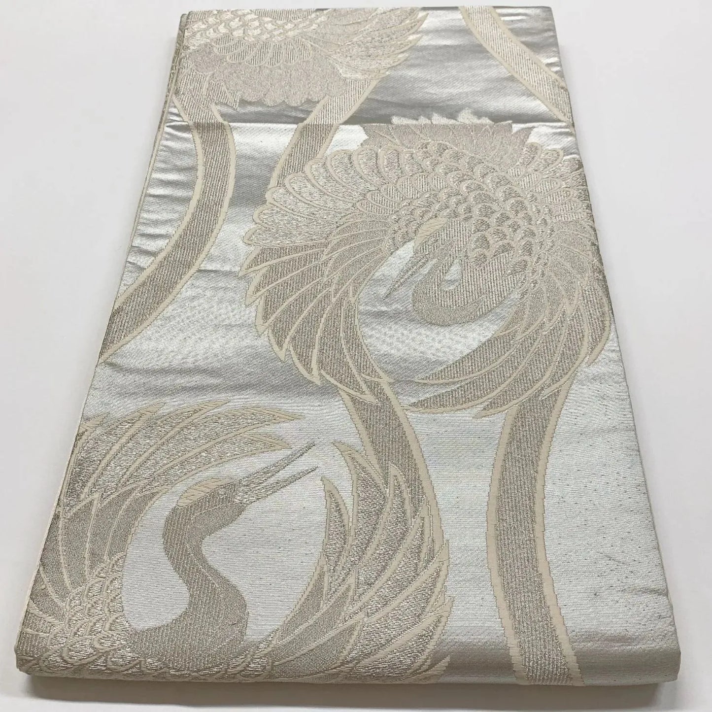 6848# Japanese Vintage Fukuro Obi Belt Kimono Fabric Silk Traditional Silver