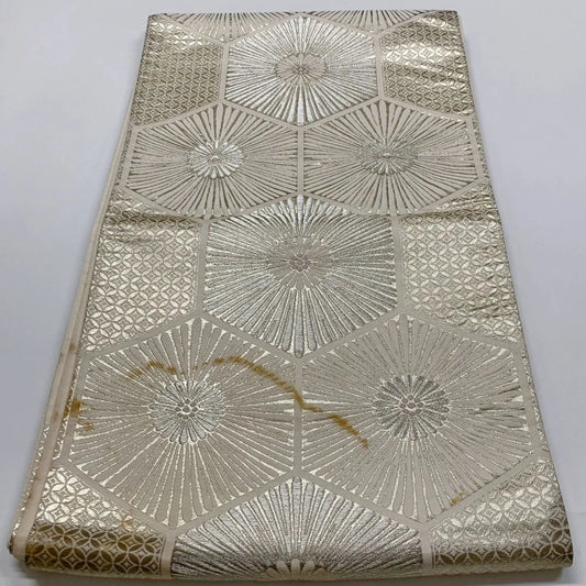 6857# Japanese Vintage Fukuro Obi Belt Kimono Fabric Silk Traditional Silver