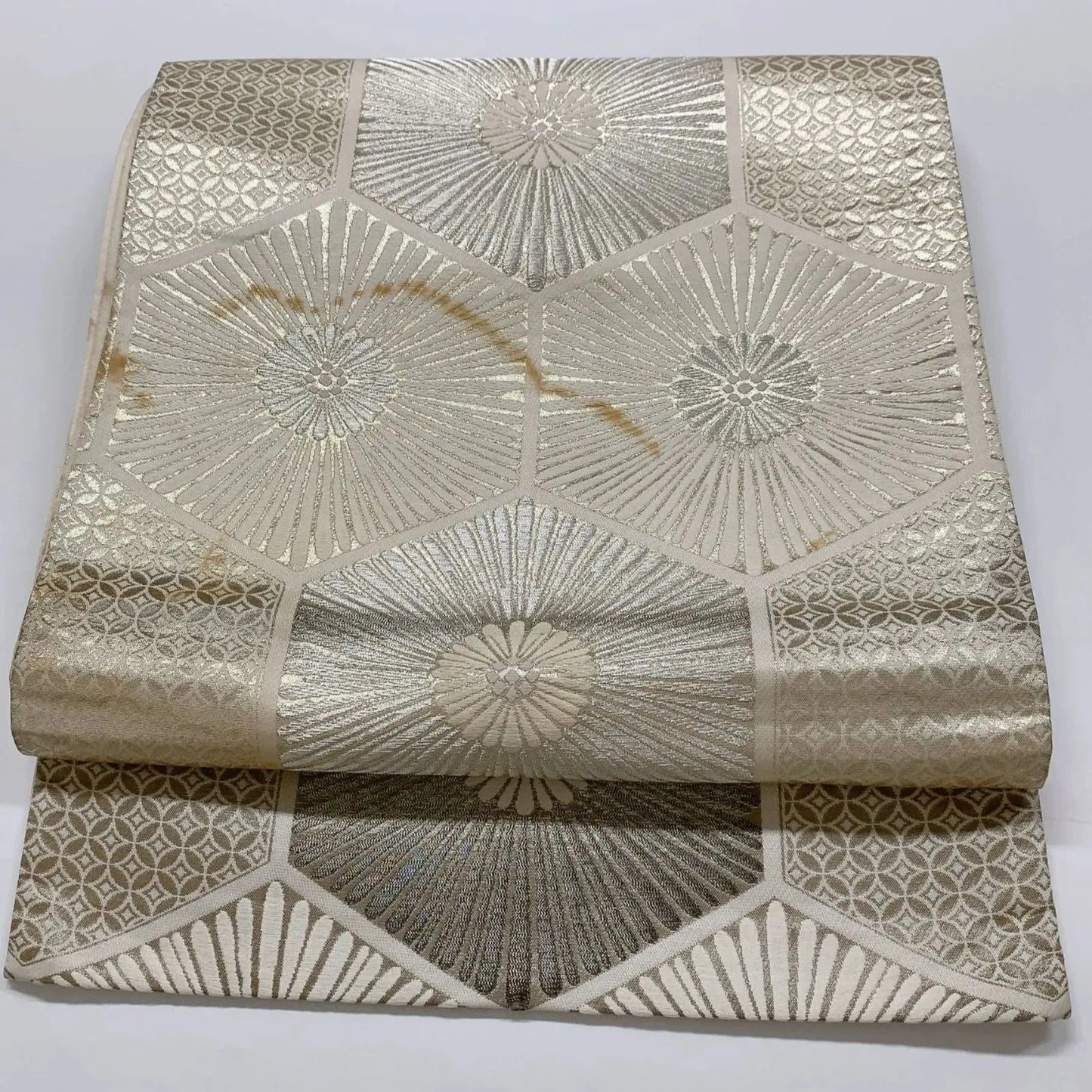 6857# Japanese Vintage Fukuro Obi Belt Kimono Fabric Silk Traditional Silver