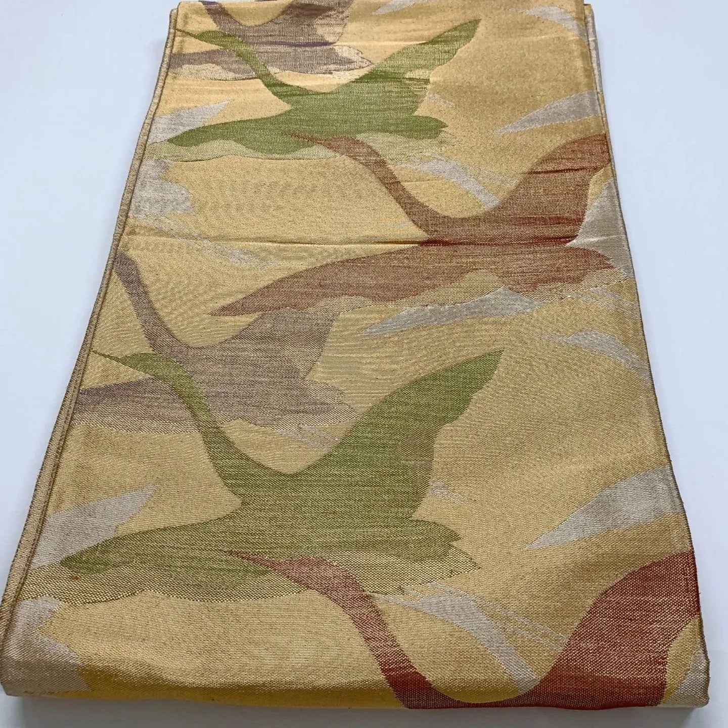 6858# Japanese Vintage Fukuro Obi Belt Kimono Fabric Silk Traditional Gold　