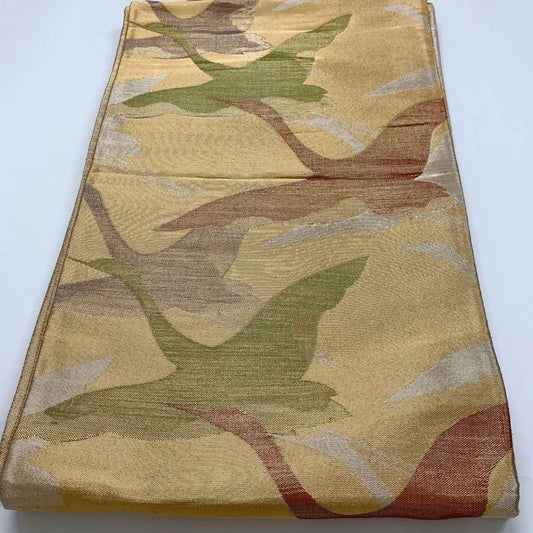 6858# Japanese Vintage Fukuro Obi Belt Kimono Fabric Silk Traditional Gold　