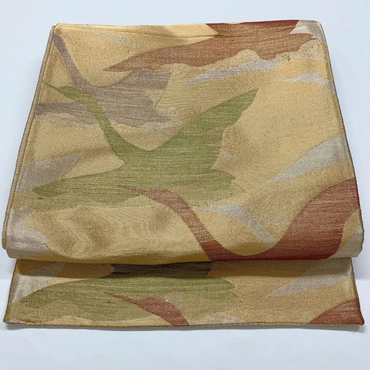 6858# Japanese Vintage Fukuro Obi Belt Kimono Fabric Silk Traditional Gold　