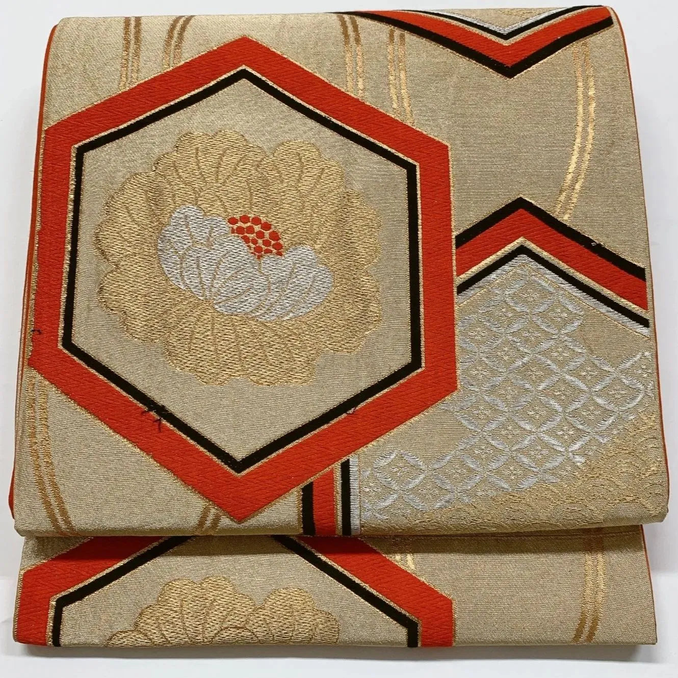 6862# Japanese Vintage Fukuro Obi Belt Kimono Fabric Silk Traditional Gold
