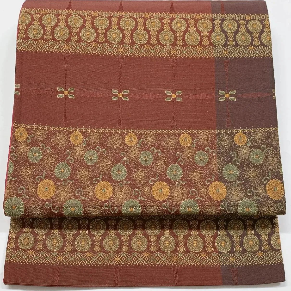 6864# Japanese Vintage Fukuro Obi Belt Kimono Fabric Silk All-over pattern　