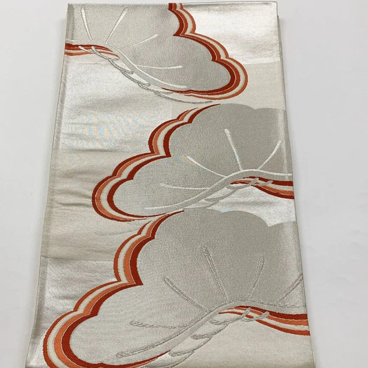6865# Japanese Vintage Fukuro Obi Belt Kimono Fabric Silk Traditional Silver