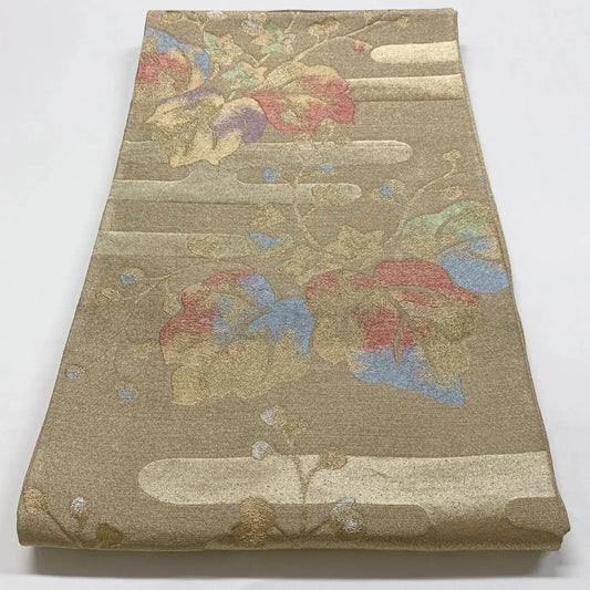 6868# Japanese Vintage Fukuro Obi Belt Kimono Fabric Silk Traditional Gold