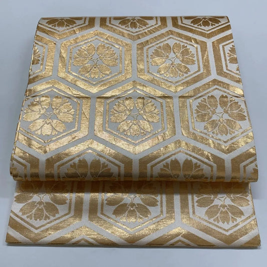 6872# Japanese Vintage Fukuro Obi Belt Kimono Fabric Silk All-over pattern　
