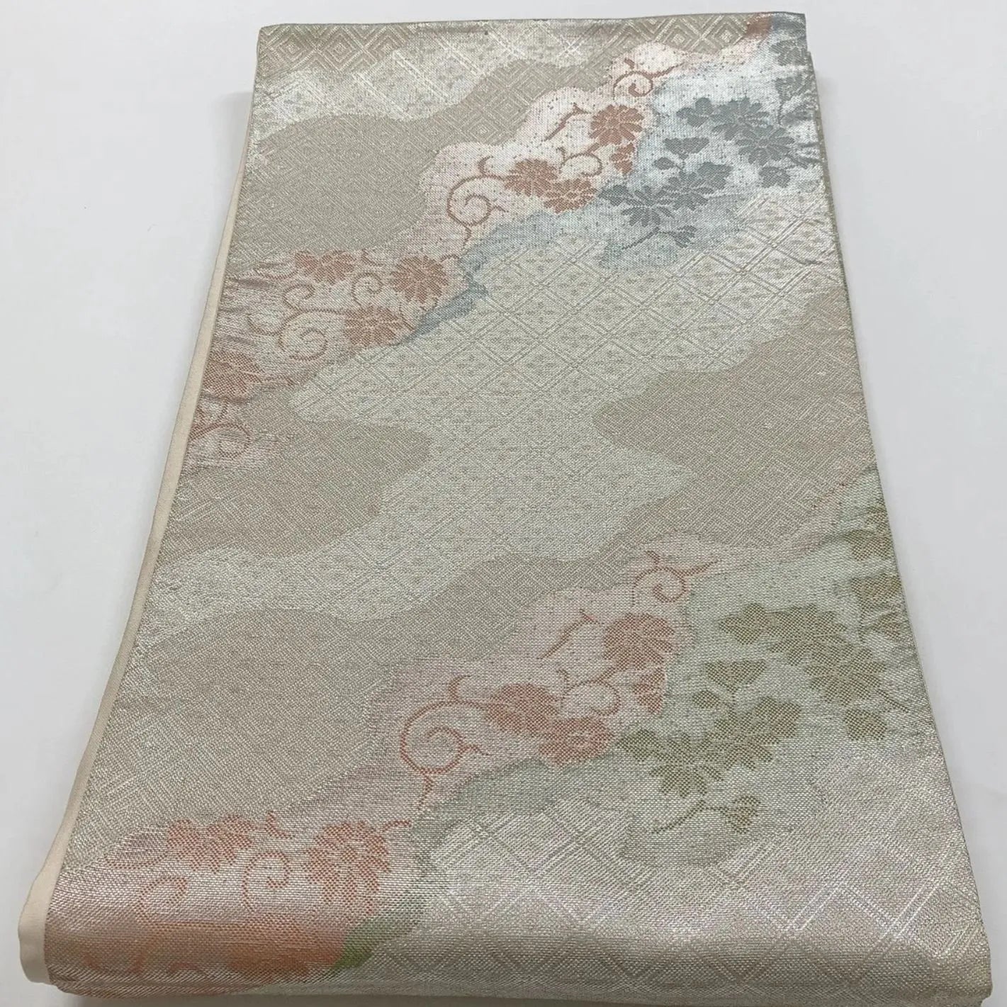 6873# Japanese Vintage Fukuro Obi Belt Kimono Fabric Silk Traditional Silver