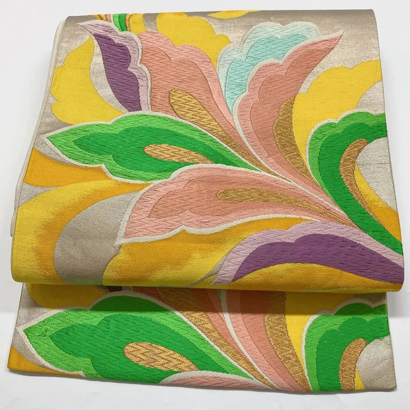 6879# Japanese Vintage Fukuro Obi Belt Kimono Fabric Silk Traditional Embroidery