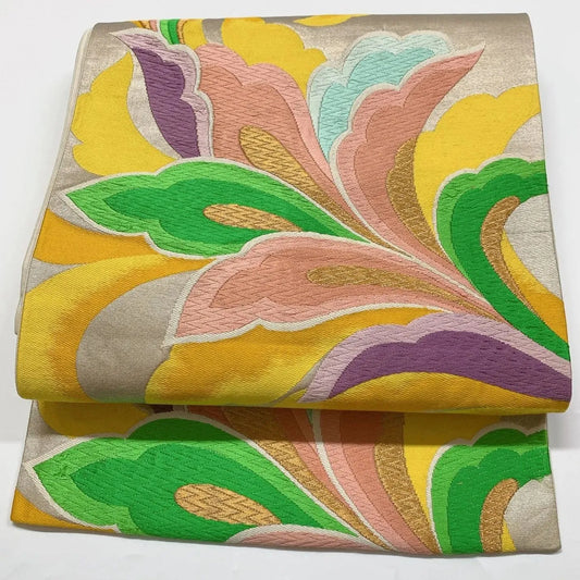 6879# Japanese Vintage Fukuro Obi Belt Kimono Fabric Silk Traditional Embroidery