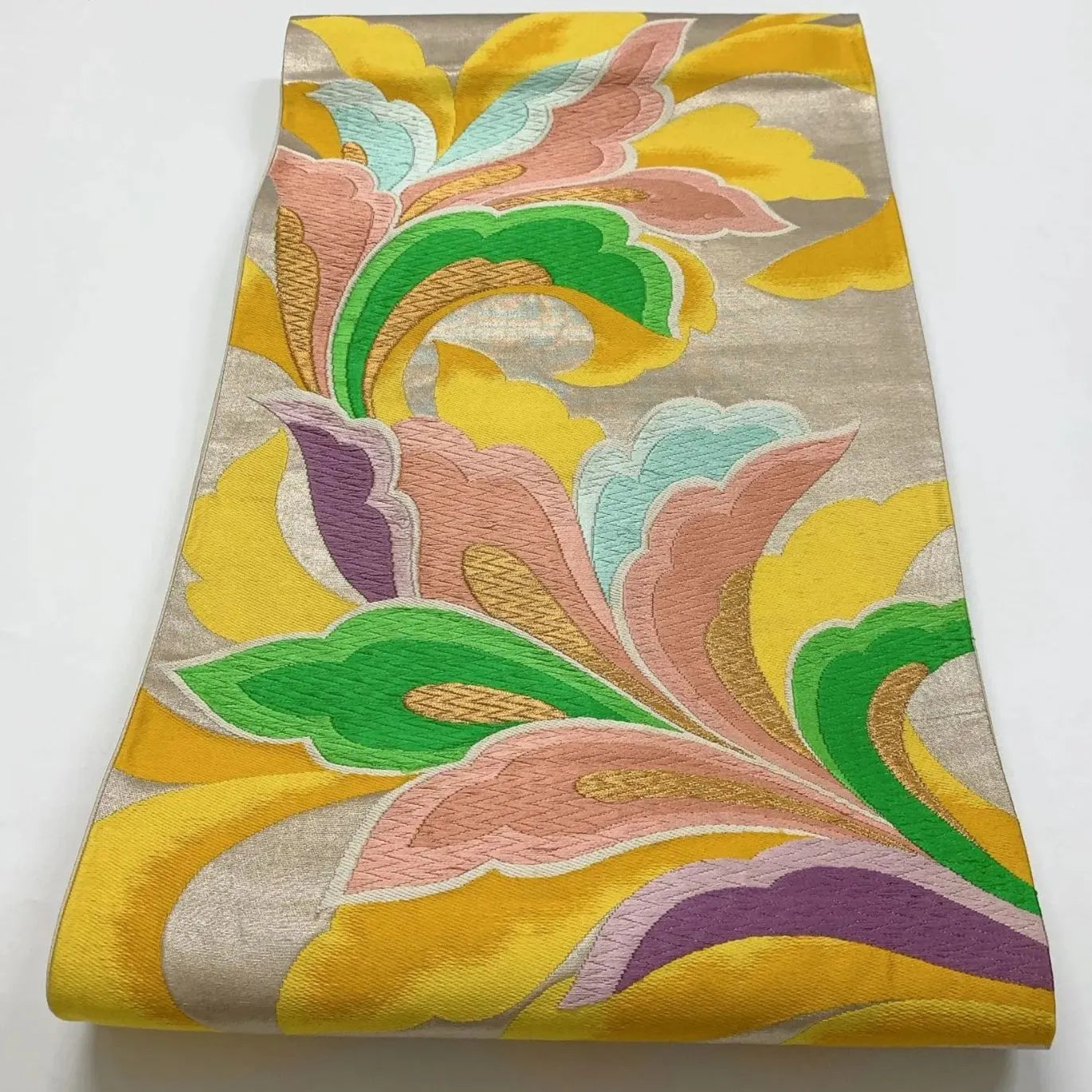 6879# Japanese Vintage Fukuro Obi Belt Kimono Fabric Silk Traditional Embroidery