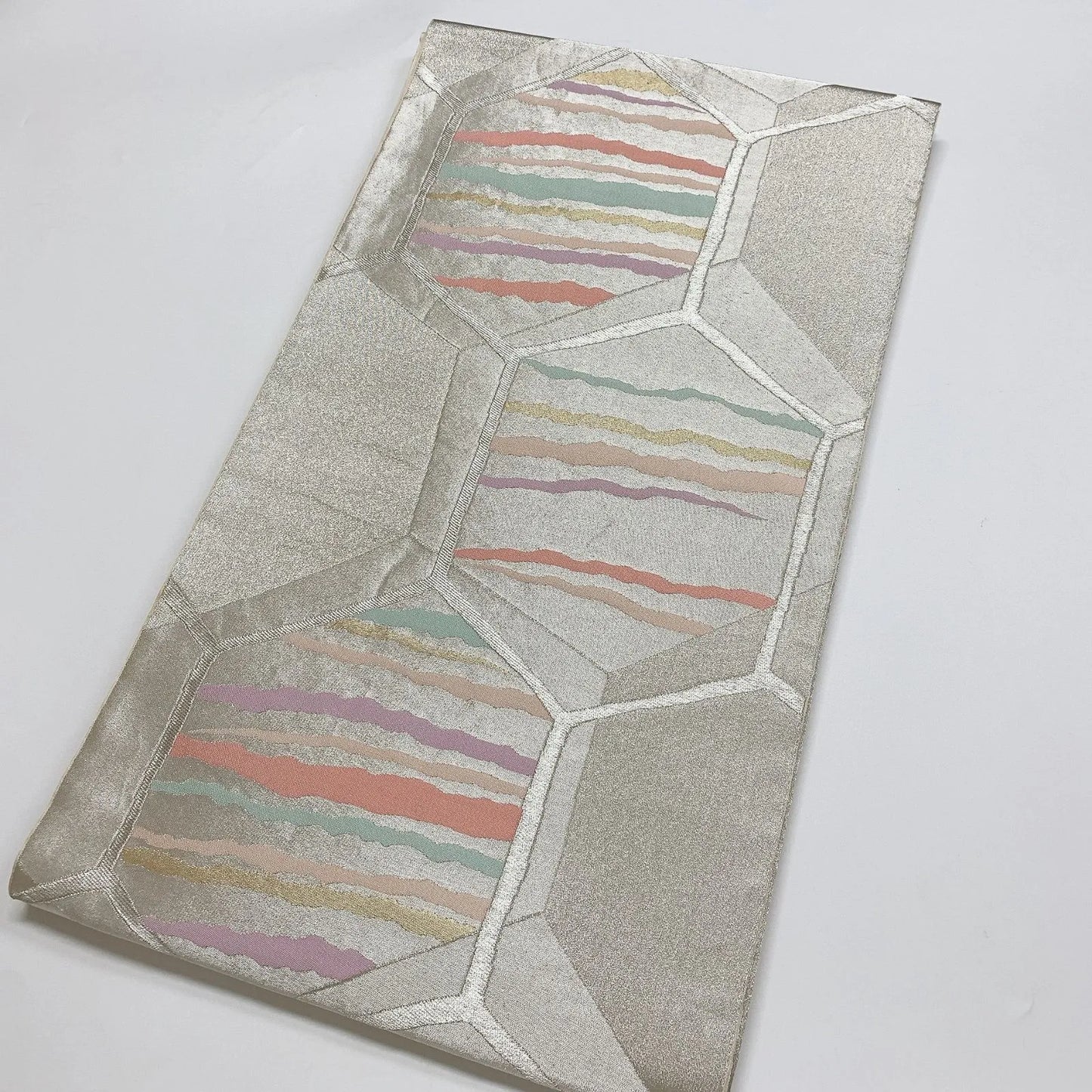 6882# Japanese Vintage Fukuro Obi Belt Kimono Fabric Silk Traditional Silver