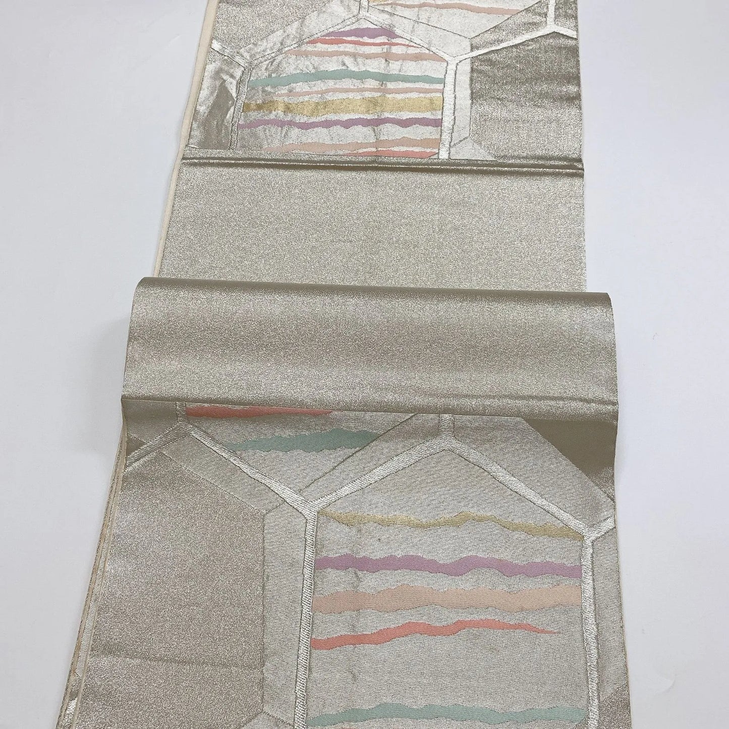 6882# Japanese Vintage Fukuro Obi Belt Kimono Fabric Silk Traditional Silver