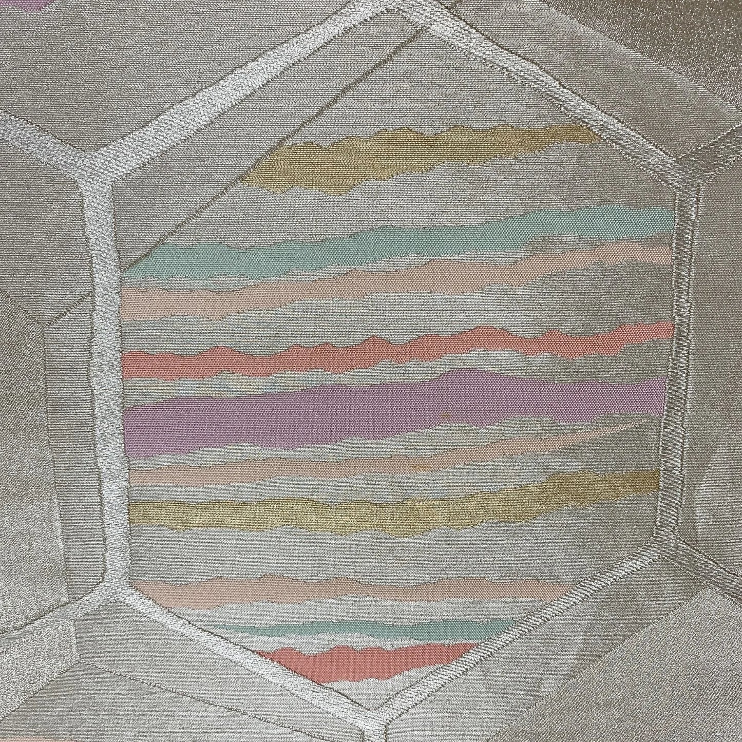 6882# Japanese Vintage Fukuro Obi Belt Kimono Fabric Silk Traditional Silver