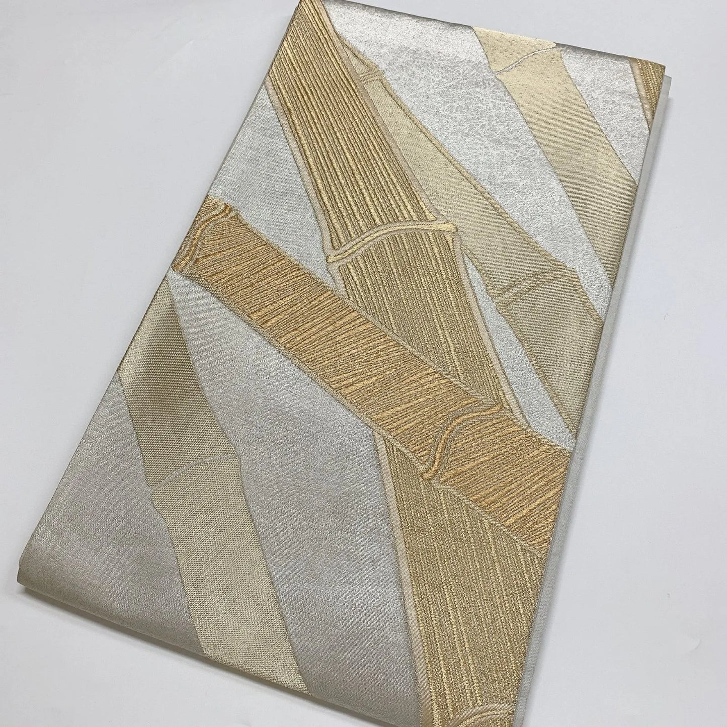 6883# Japanese Vintage Fukuro Obi Belt Kimono Fabric Silk Traditional Silver