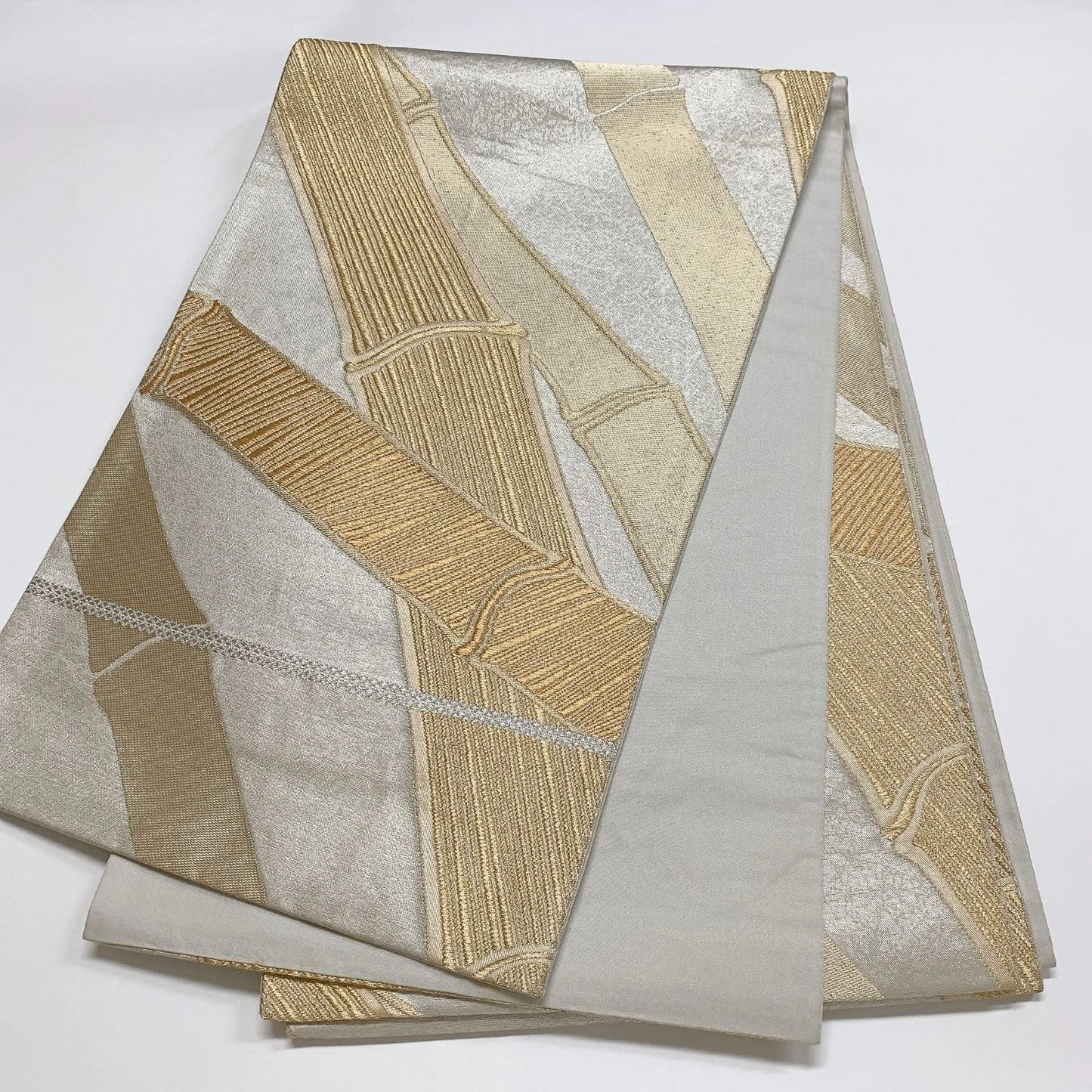 6883# Japanese Vintage Fukuro Obi Belt Kimono Fabric Silk Traditional Silver