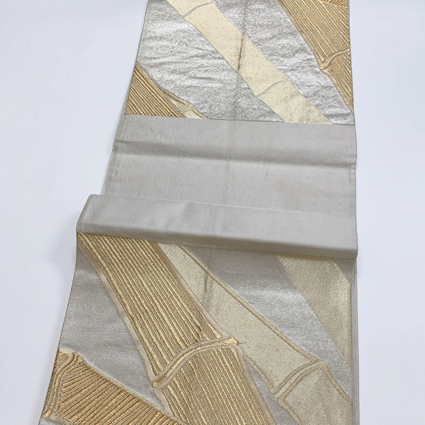 6883# Japanese Vintage Fukuro Obi Belt Kimono Fabric Silk Traditional Silver