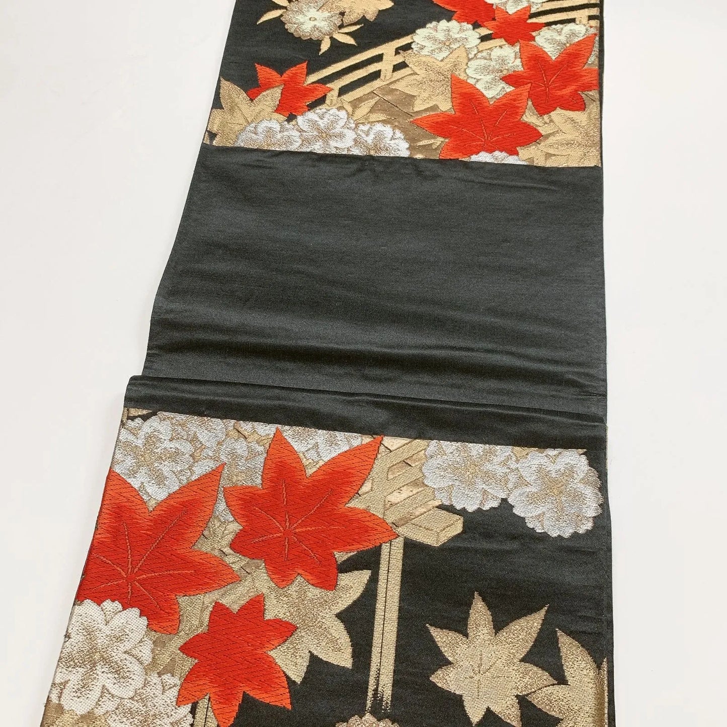 6885# Japanese Vintage Fukuro Obi Belt Kimono Fabric Silk Traditional Black