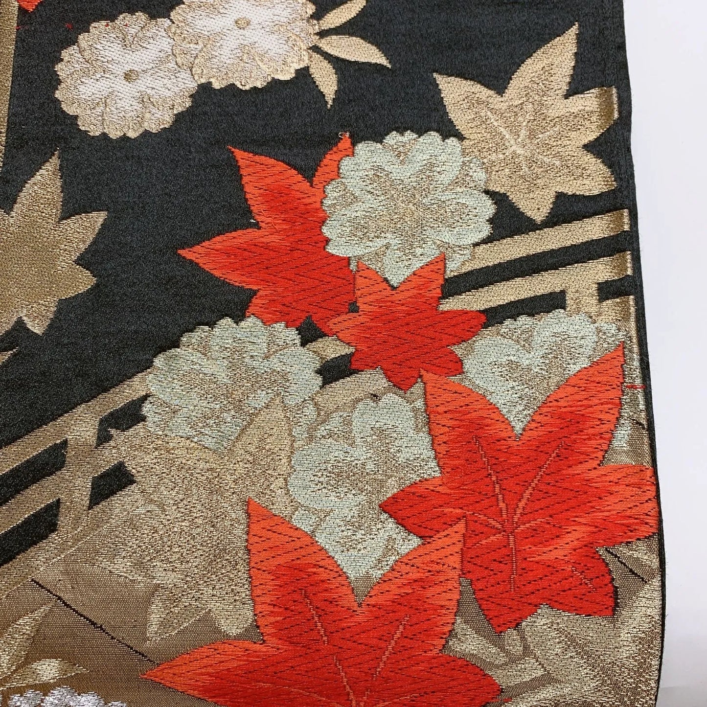 6885# Japanese Vintage Fukuro Obi Belt Kimono Fabric Silk Traditional Black