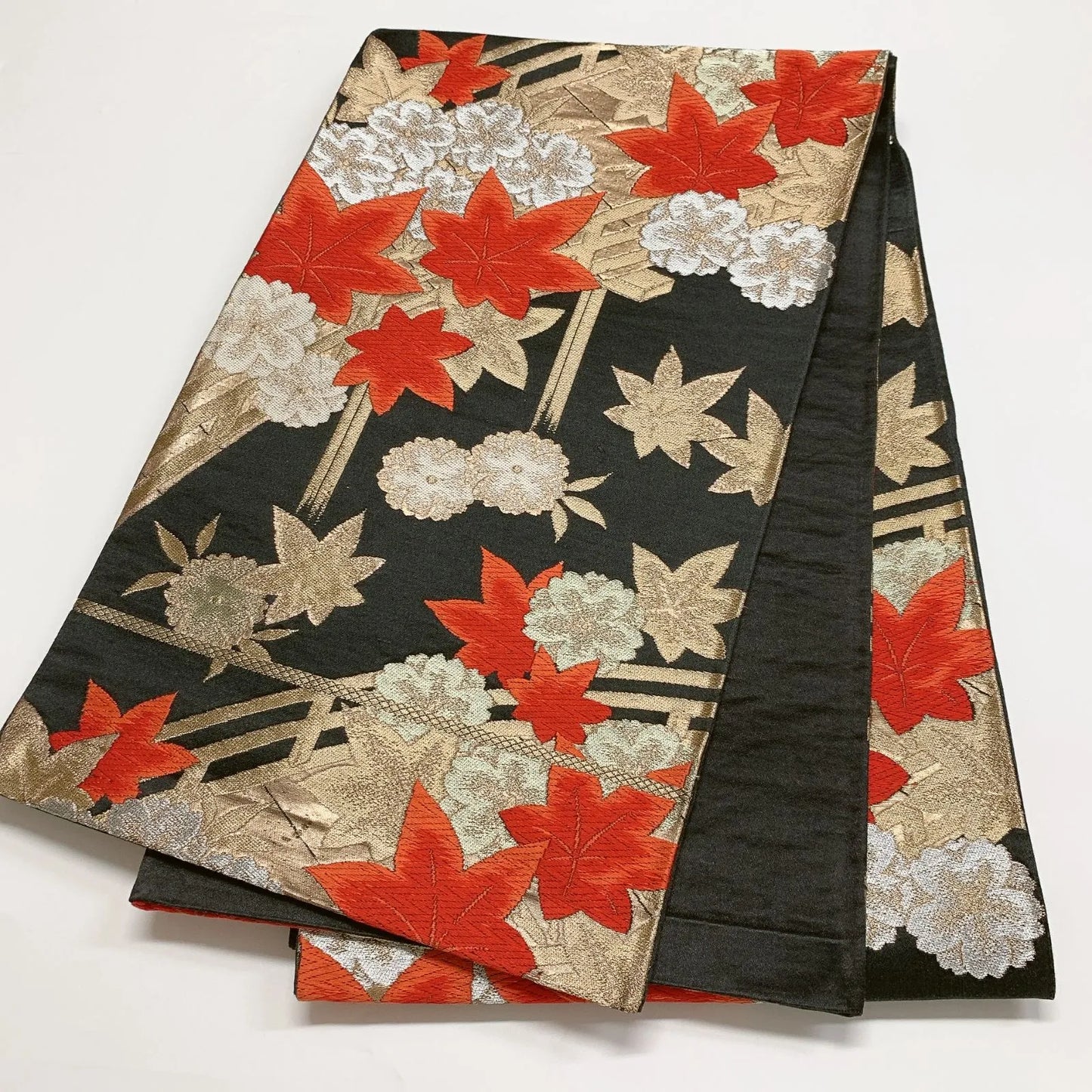 6885# Japanese Vintage Fukuro Obi Belt Kimono Fabric Silk Traditional Black