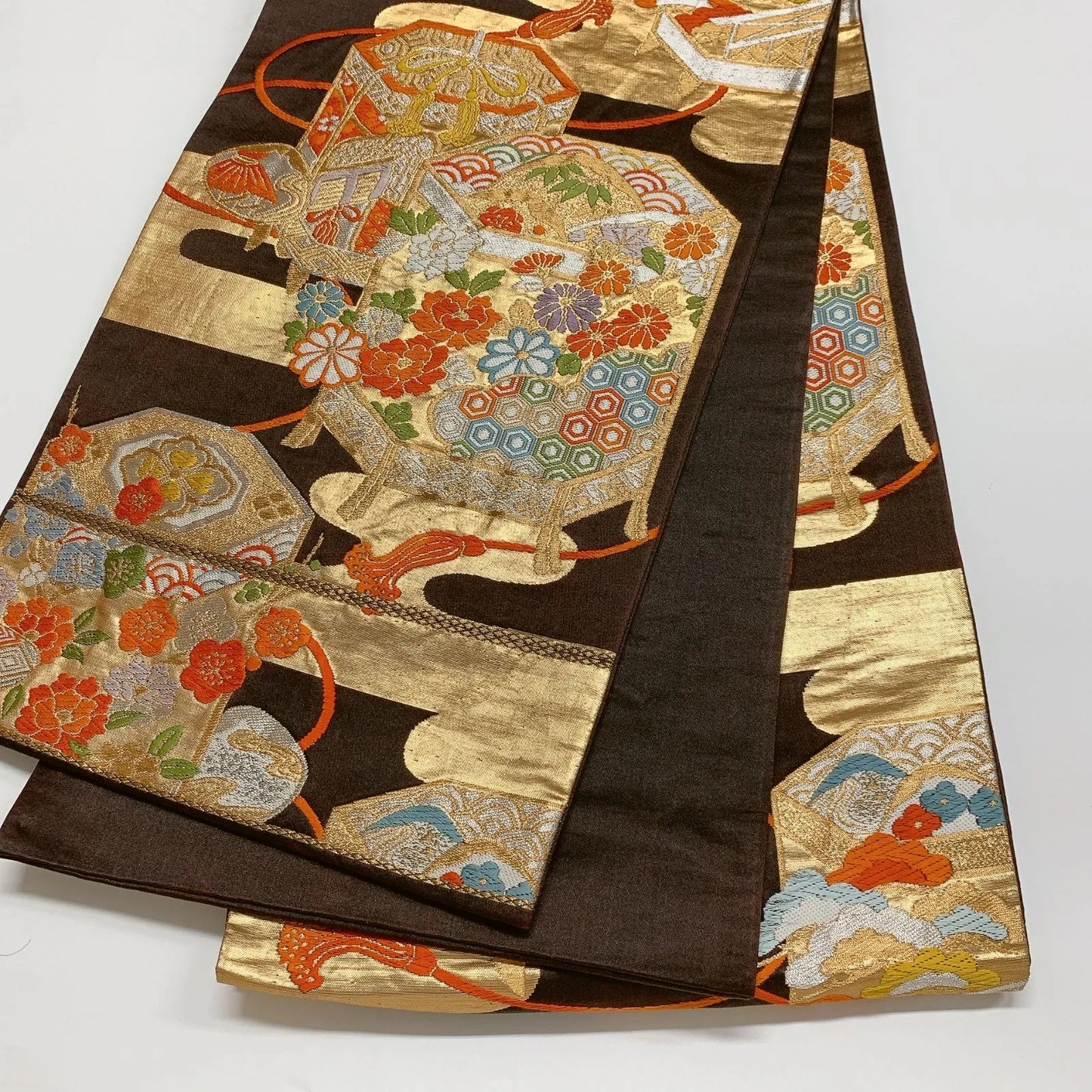 6886# Japanese Vintage Fukuro Obi Belt Kimono Fabric Silk Traditional