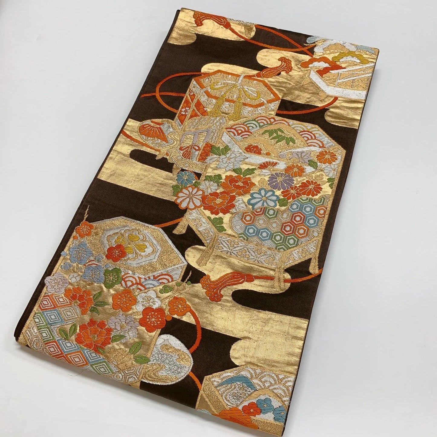 6886# Japanese Vintage Fukuro Obi Belt Kimono Fabric Silk Traditional