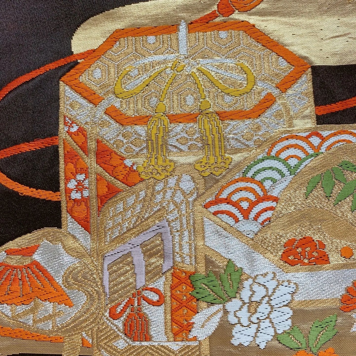 6886# Japanese Vintage Fukuro Obi Belt Kimono Fabric Silk Traditional