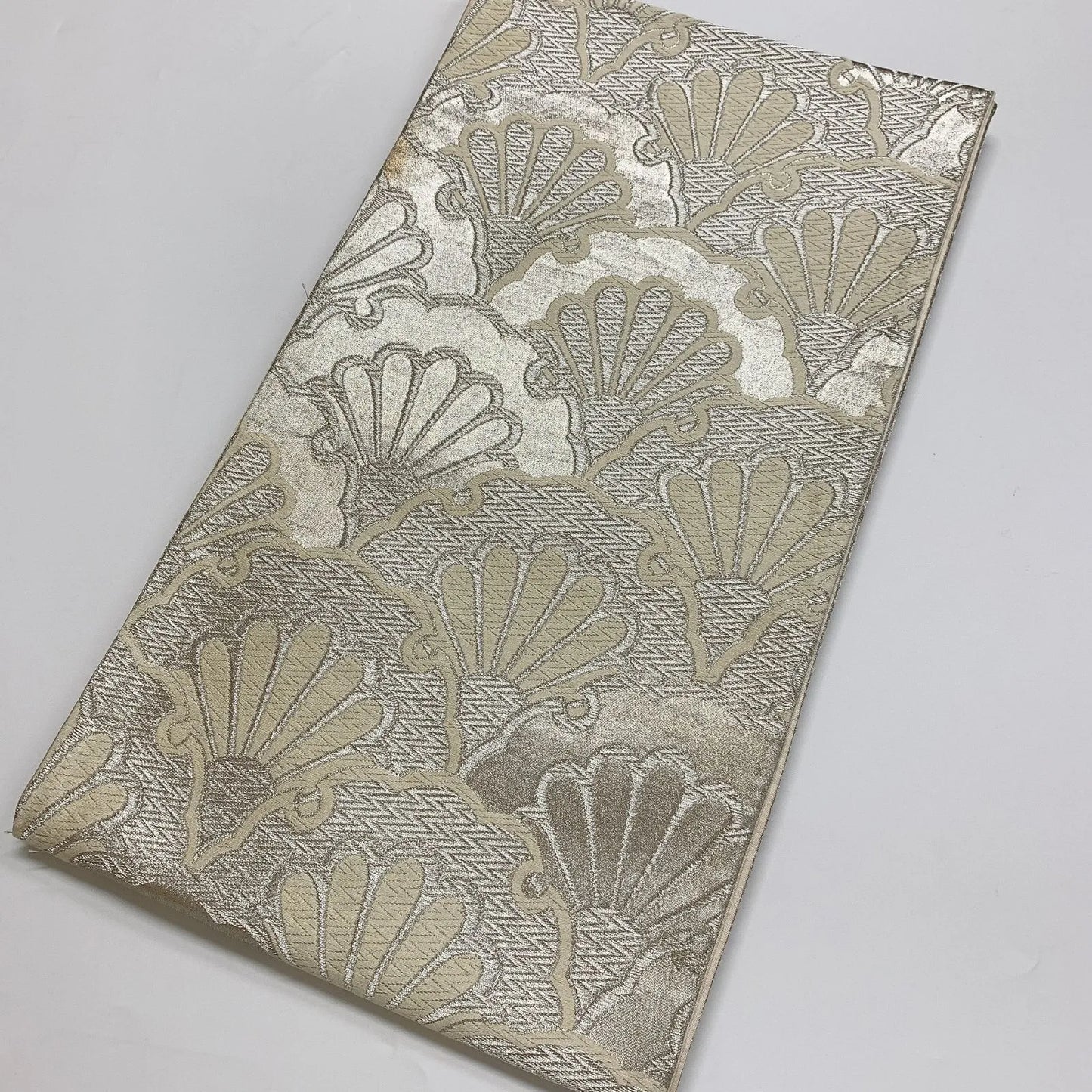 6890# Japanese Vintage Fukuro Obi Belt Kimono Fabric Silk Traditional Silver