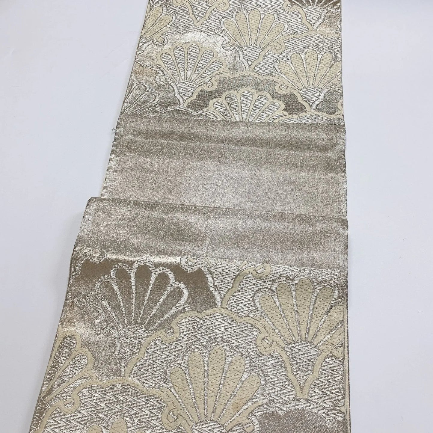 6890# Japanese Vintage Fukuro Obi Belt Kimono Fabric Silk Traditional Silver