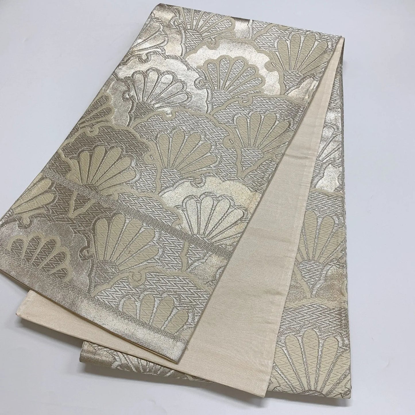 6890# Japanese Vintage Fukuro Obi Belt Kimono Fabric Silk Traditional Silver