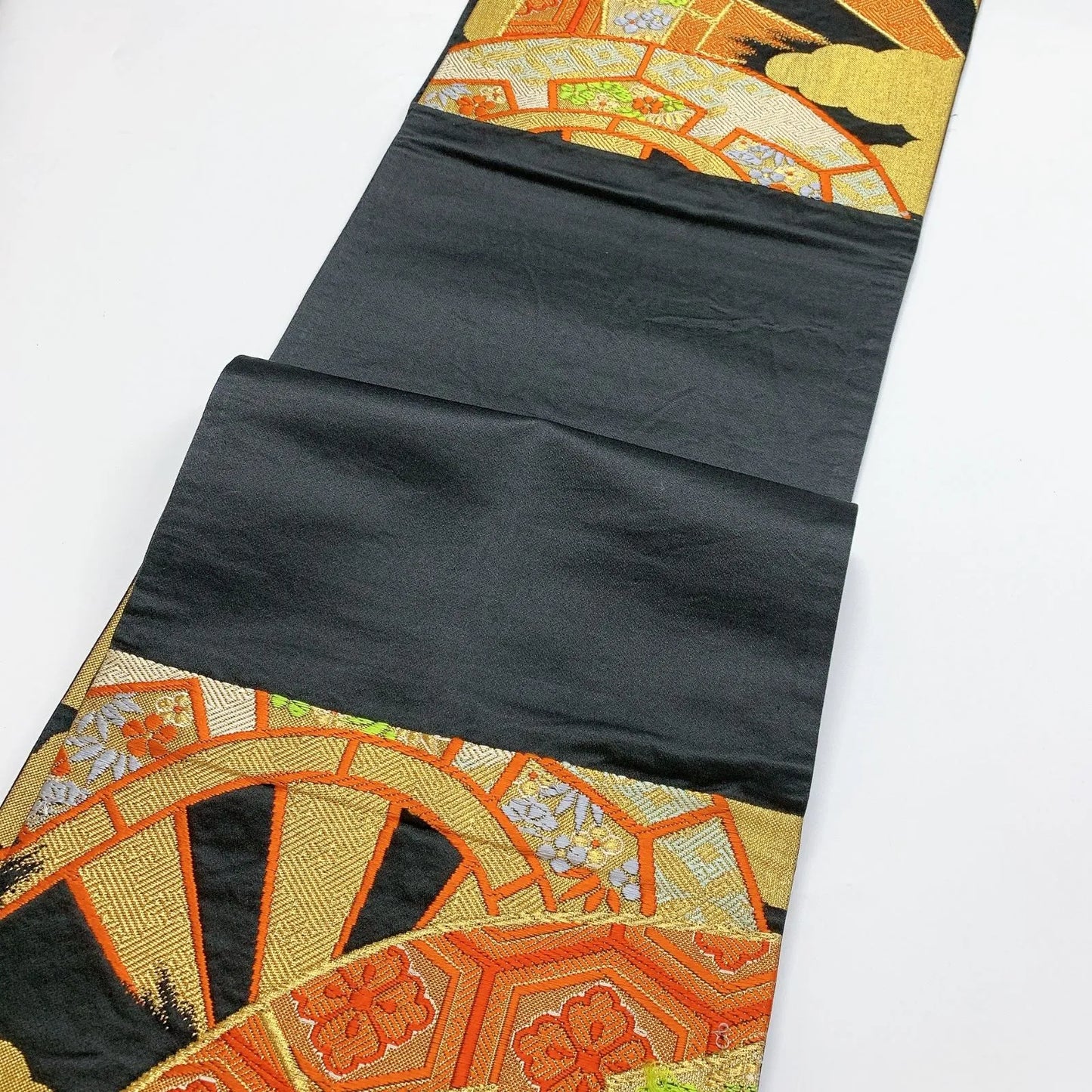 6893# Japanese Vintage Fukuro Obi Belt Kimono Fabric Silk Traditional Black