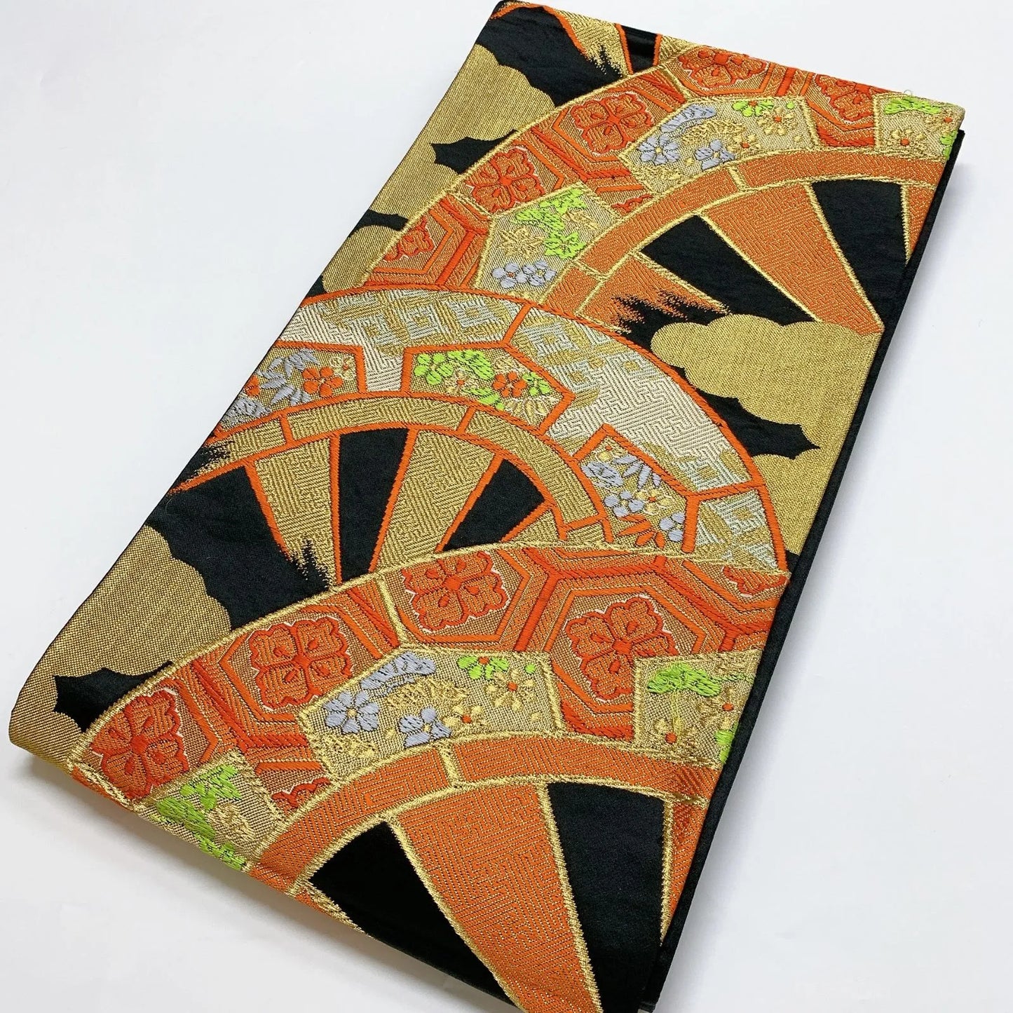 6893# Japanese Vintage Fukuro Obi Belt Kimono Fabric Silk Traditional Black