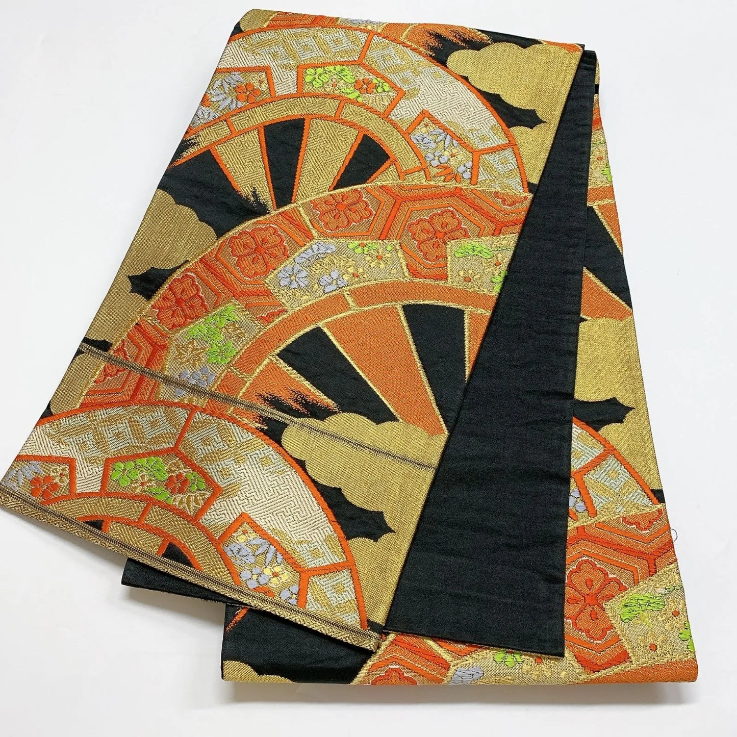 6893# Japanese Vintage Fukuro Obi Belt Kimono Fabric Silk Traditional Black