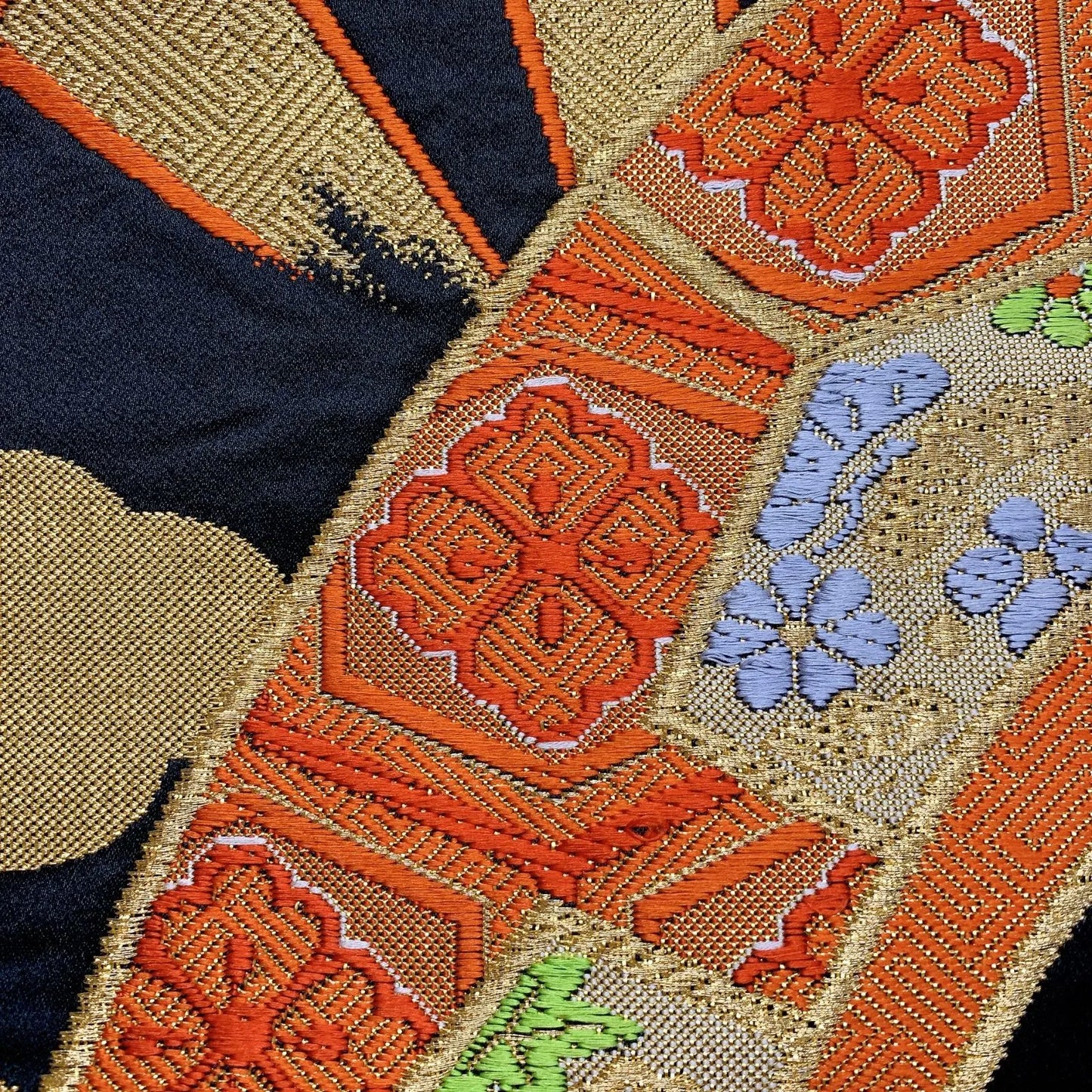 6893# Japanese Vintage Fukuro Obi Belt Kimono Fabric Silk Traditional Black