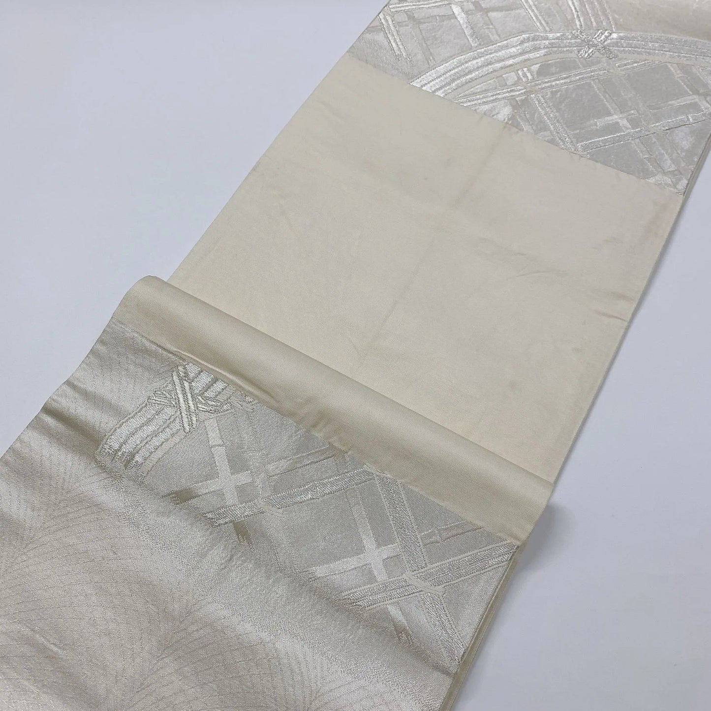 6894# Japanese Vintage Fukuro Obi Belt Kimono Fabric Silk Traditional Silver