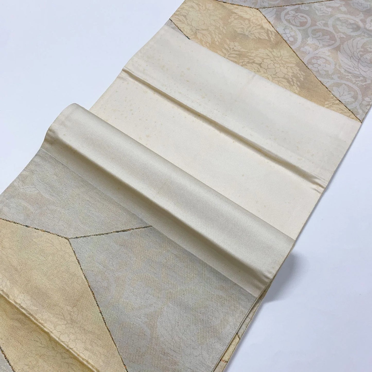 6900# Japanese Vintage Fukuro Obi Belt Kimono Fabric Silk Traditional Silver